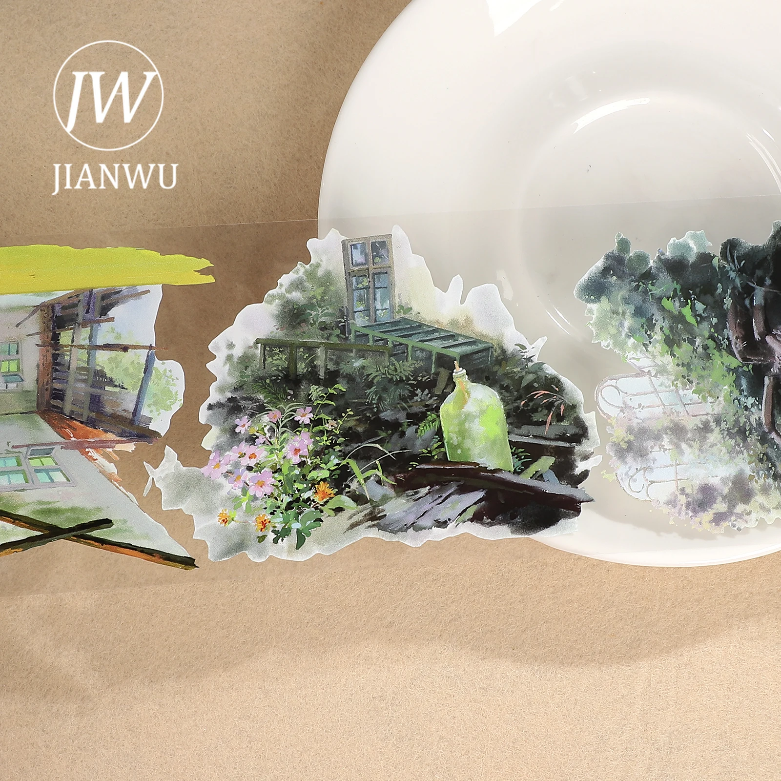 Taśma PET JIANWU 80mm*500cm Vintage Garden Window Plant Landscape Material Collage Scrapbook Kreatywna Taśma DIY do Dziennika i Artykułów Papierniczych
