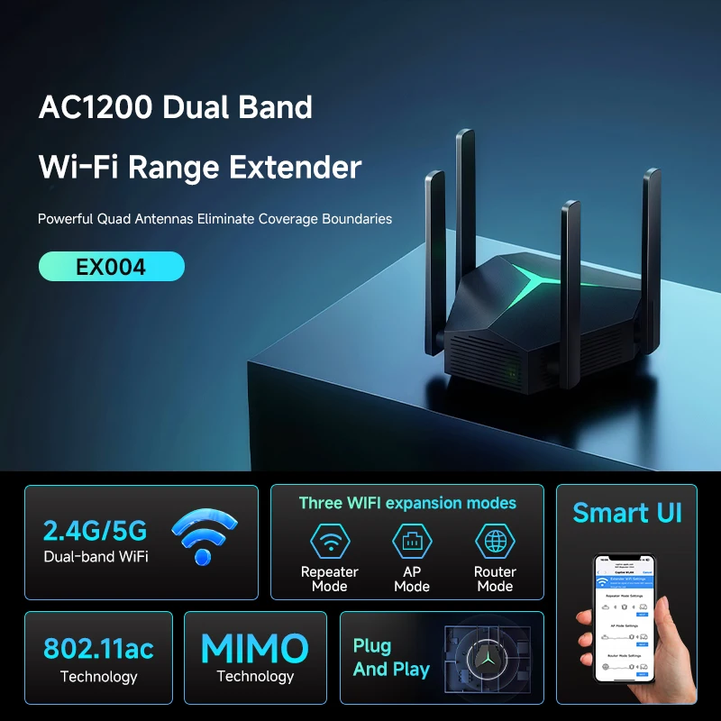 AC1200 Dual Band WIFI Repeater 300M/1000M AP Range Extender 2.4G/5G Route Three Modes