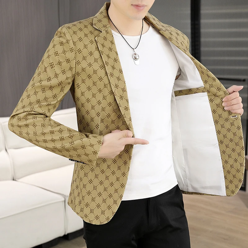 Brand Luxury Printed Suit Jacket for Men 2025 Autumn Casual Slim Fit Blazers Business Social Street Wear Suit Costume Homme 4XL