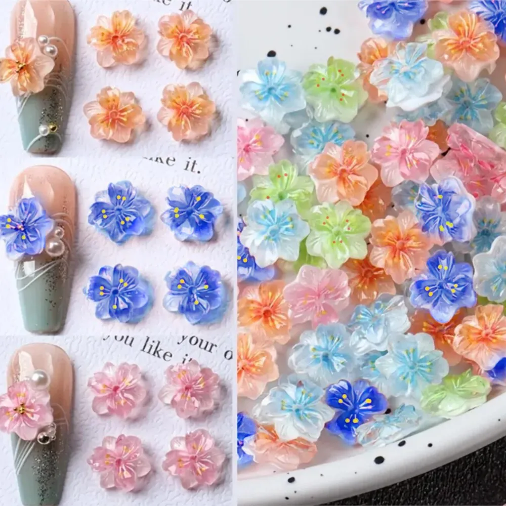 50 pezzi 3D fiori di ciliegio pendenti per unghie ghiaccio traslucido fiore di ciliegio strass per unghie fiori sfumati a 5 petali decorazione per unghie