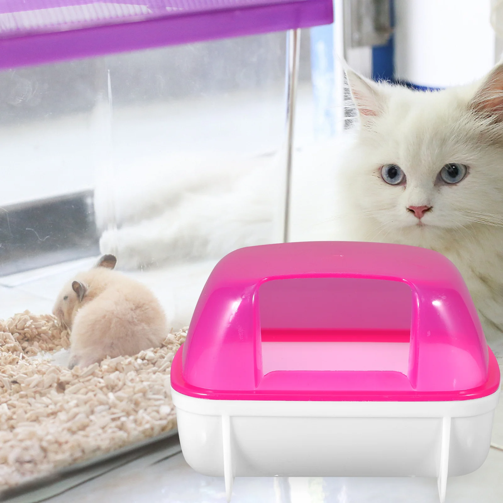 2 قطعة غرفة حمام رمل الهامستر نصف حاوية بلاستيكية شفافة قابلة للفصل للحيوانات الأليفة الصغيرة شينشيلا الحمام الرملي الاستخدام المحمول