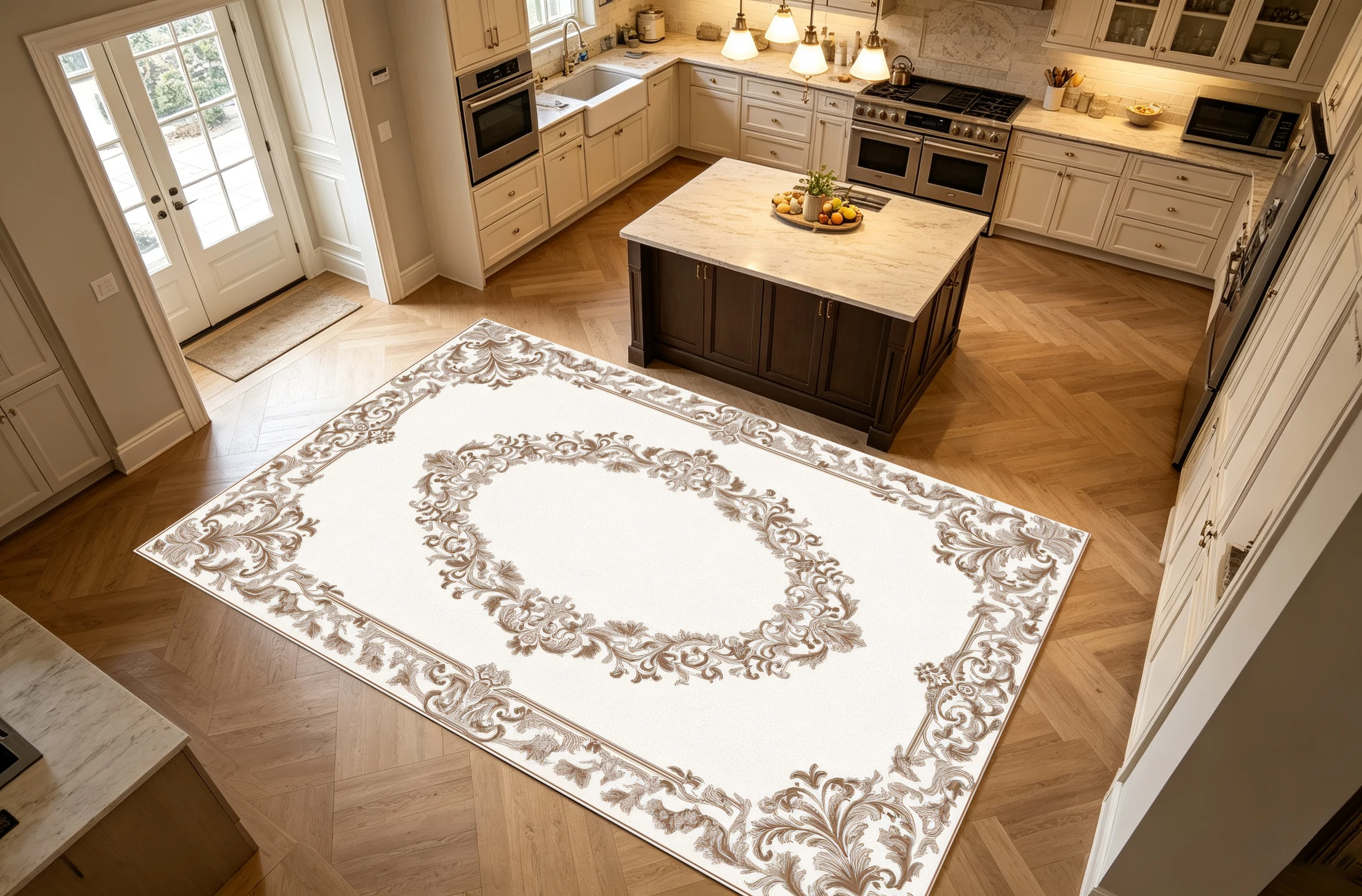 2D Beige and Coffee-Colored European Retro Carved Rug, Suitable for Living Room and Bedroom, Enhances the Space and Adds to Its Ambiance