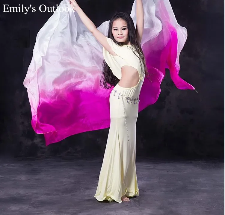 

100% Silk Gradient Color Dance Veils Scarves Kids Children Bellydance Throw Scarf Shawl 200*90cm Assorted Color Free Shipping