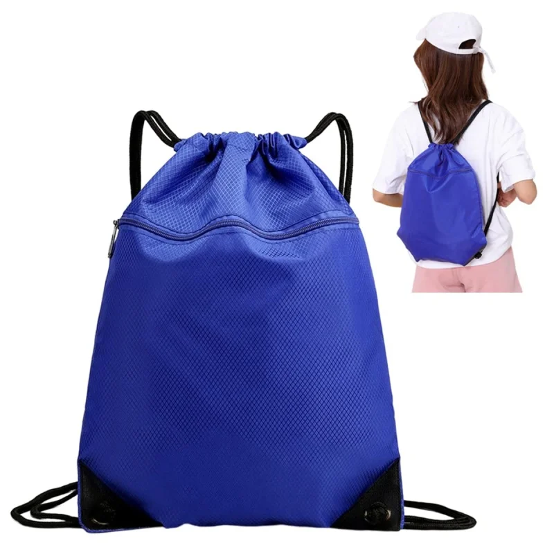 Drawstring Gym Bag Waterproof Drawstring Sport Backpack with Zipper Pocket School Holiday Travel Beach Swimming Bag