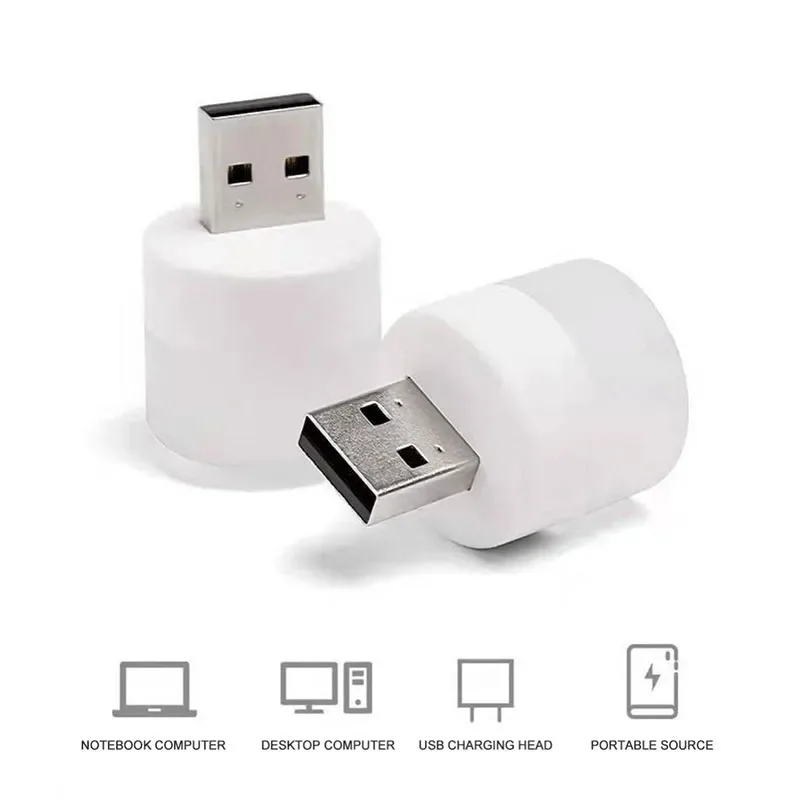 Mini luz nocturna USB LED, enchufe USB, protección ocular, lectura, pequeña, redonda, lámpara de dormir para dormitorio