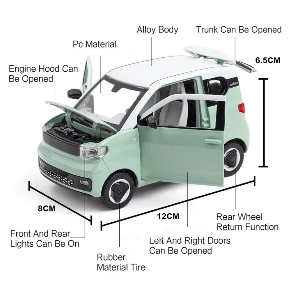 1:24 Schaal WULING MINIEV Speelgoed Modellen Auto's Met Licht En Geluid Rubberen Banden Voertuigen Wiel Trek Auto Speelgoed Peuter Kinderen Geschenken