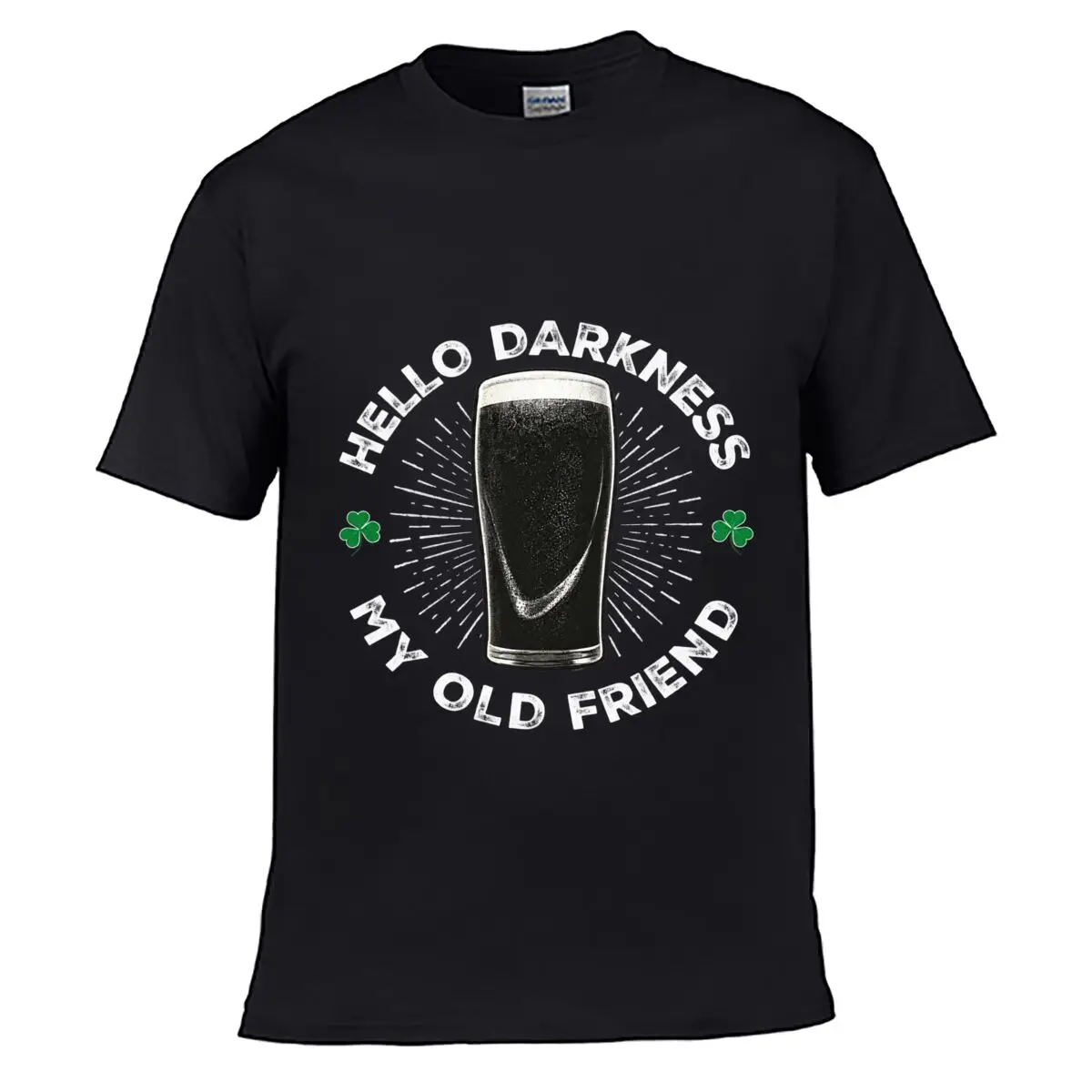 Hello Darkness My Old Friend Dark Stout Shamrock Design Loose Casual Tee