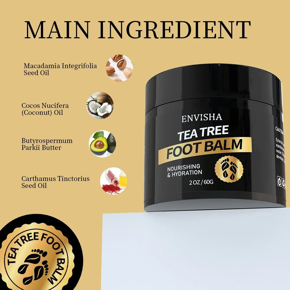 60g Teebaum-Fußpflegecreme, Maske für rissige Fersen, Hautglättung, intensive Feuchtigkeitspflege, Hornhautentferner, Reparatur, Anti-Trocknungs-Peeling – Detail 6
