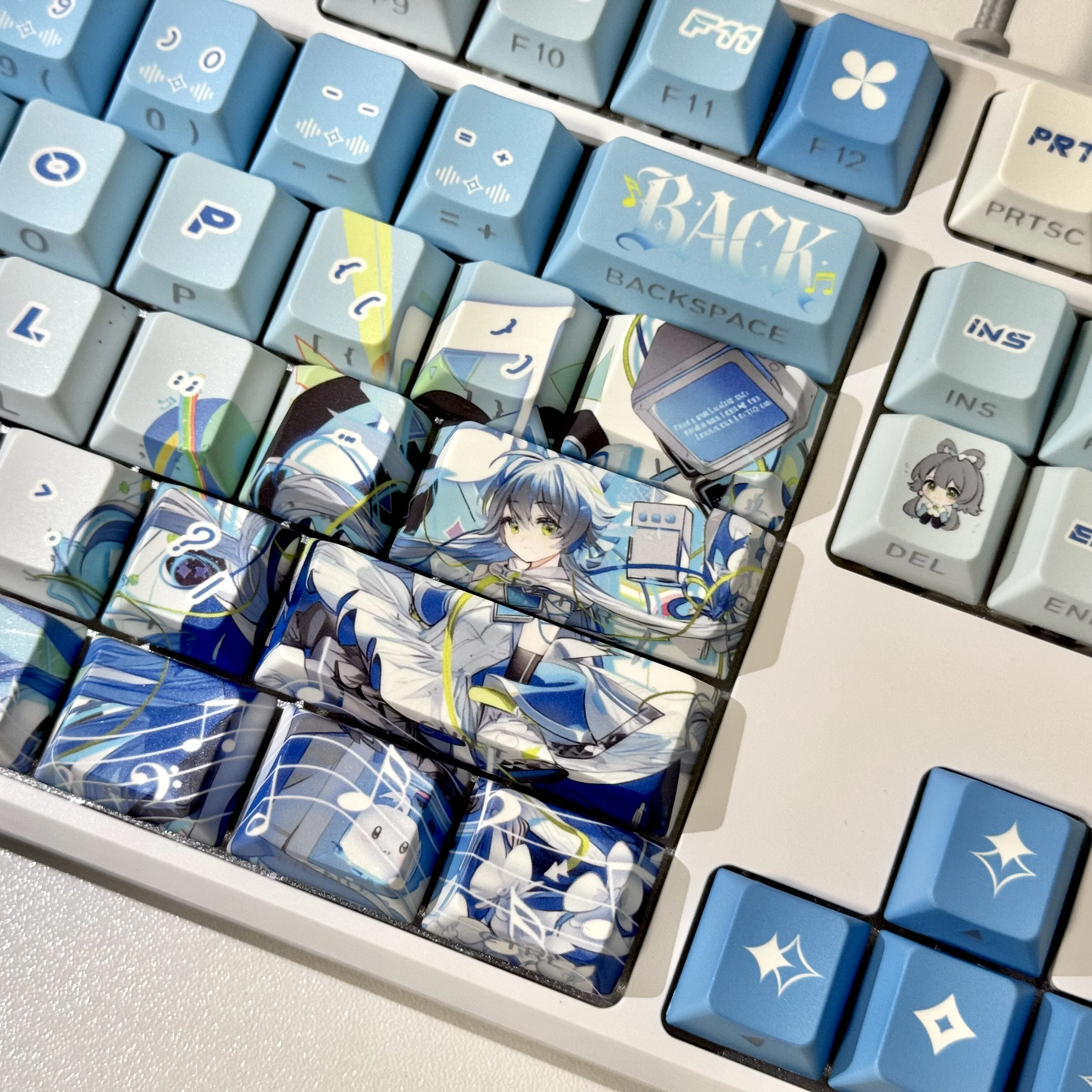 Luo Tianyi Anime Keycaps PBT Dye-Sub Cherry Profile Front/Side Printed Transmission Custom Mechanical Keyboard Key Cap Set