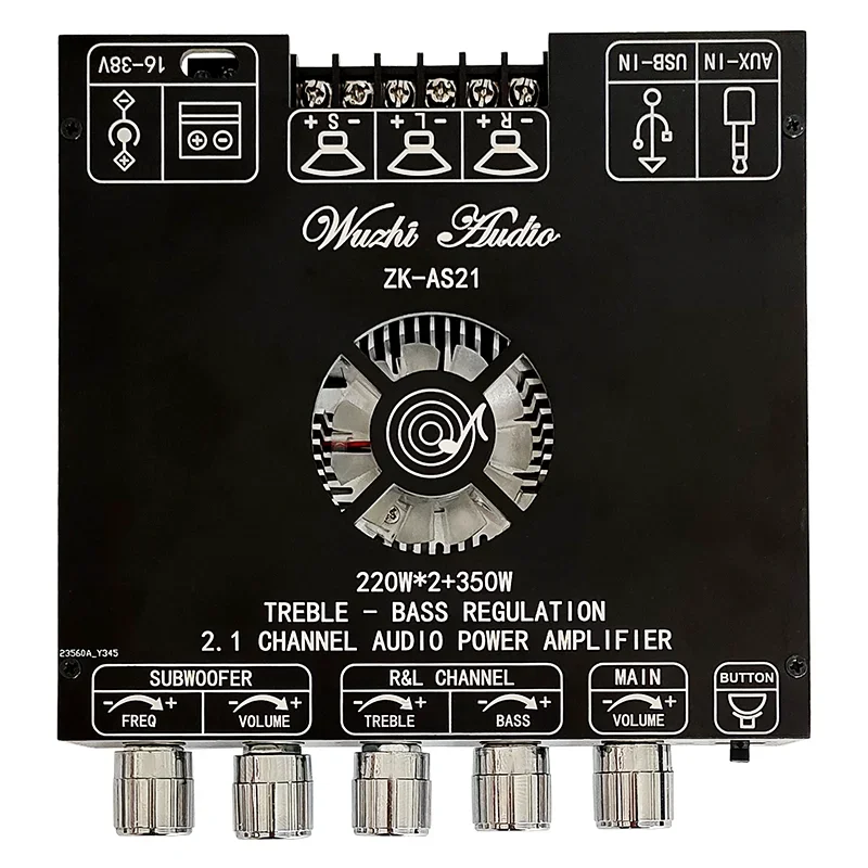 ZK-AS21 2.1 채널 TPA3255 블루투스 디지털 파워 앰프 보드 모듈, 하이 및 로우 톤 서브우퍼, 220WX2 + 350W