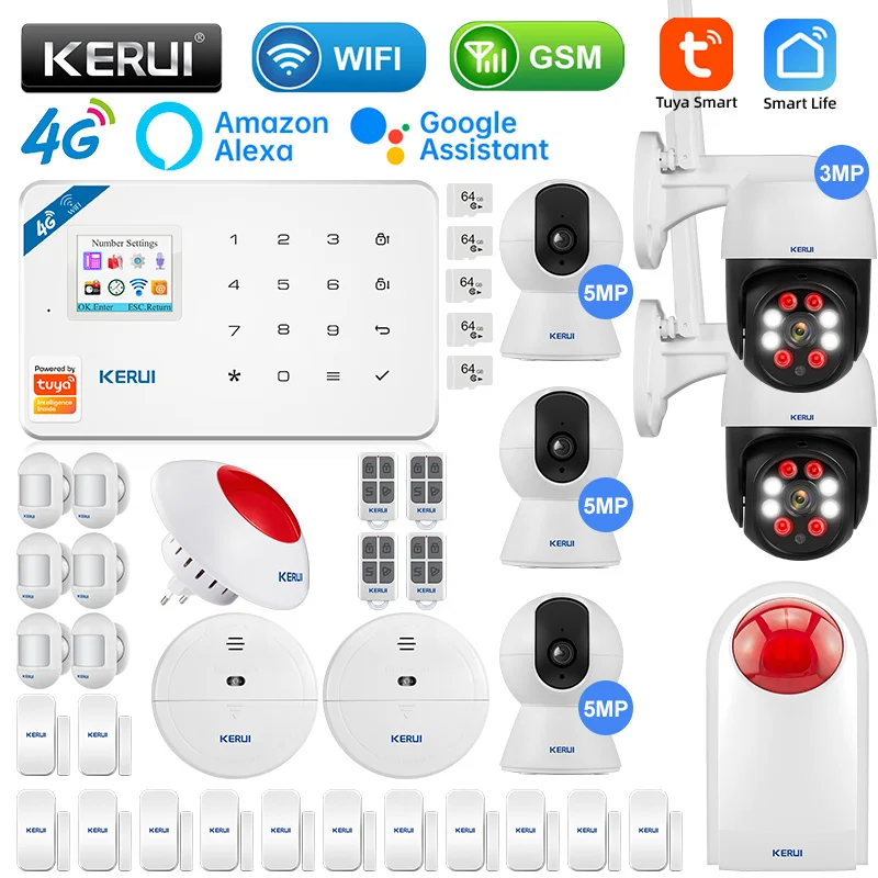 

KERUI W184 4G/WIFI Система сигнализации Tuya Security Home Комплект беспроводного управления GSM Панель сигнализации Умные домашние устройства Датчик окна/дверей