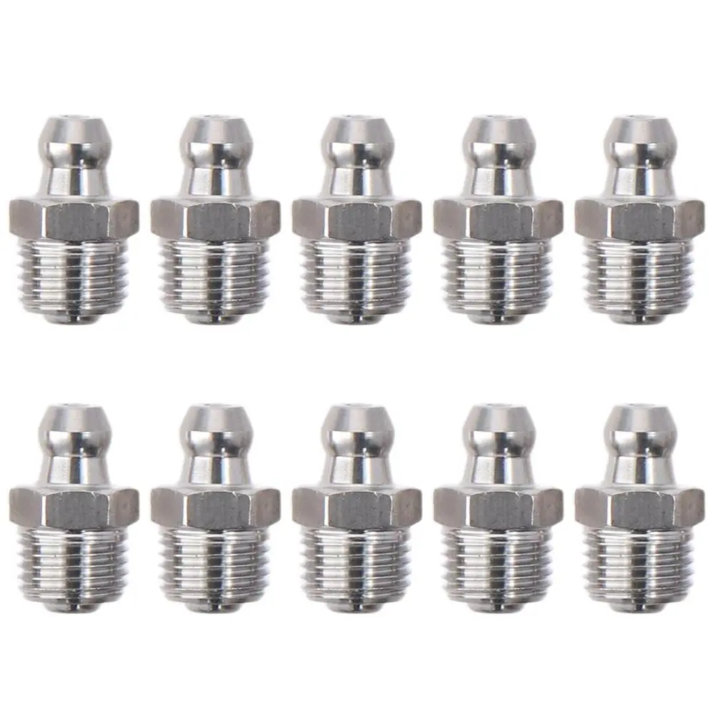 10pcs Silver Straight Grease Fitting Stainless Steel M6 x 1mm Thread Zerk Fitting Nozzle M8 x 1mm Thread M10 x 1mm Thread