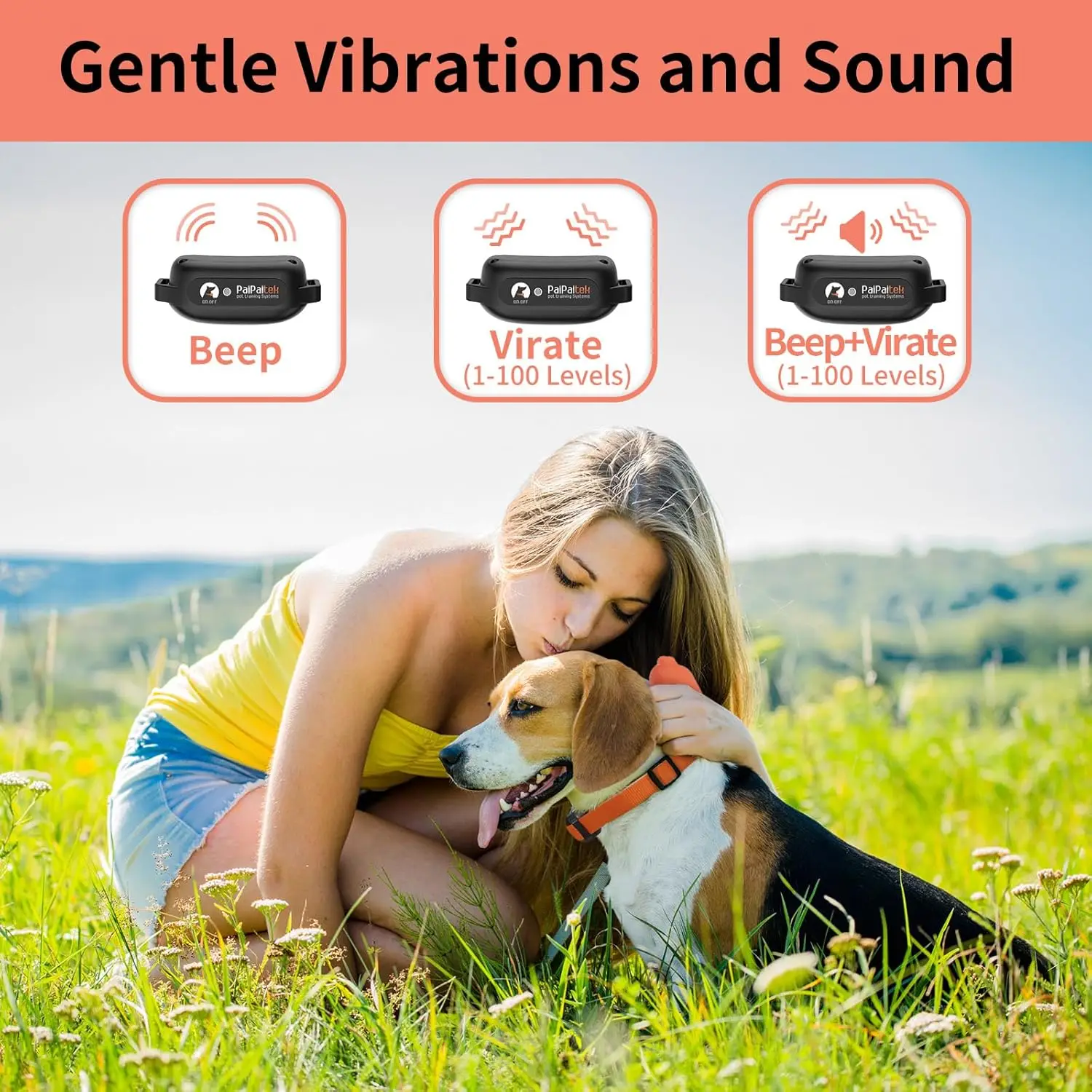 Vibrating Dog Collar No Shock 3300ft Remote Training Collar with Sound/Vibration IPX7 Waterproof E-Collar for Medium Large Dogs