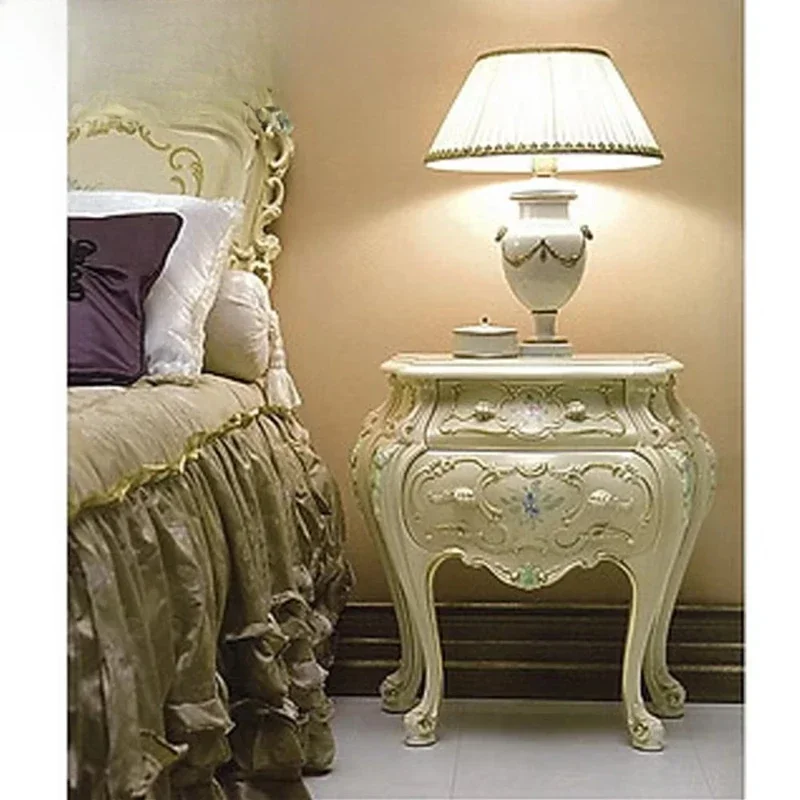 Classical bedside table with drawers palace carved wood bedroom bedside table