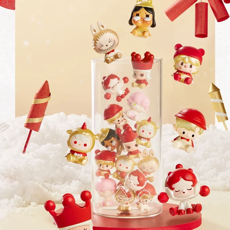 Popmart Pop Bean Happy New Year Classic Sitting Posture Series Mini Dolls Anime Figure Kawaii Desktop Ornaments Gifts Collection view 3