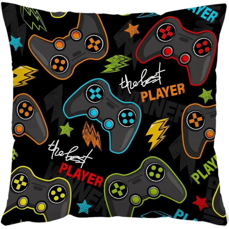 Green Game Controller Gamepad throw pillow cover with short plush print for living room sofa decoration cushion cover