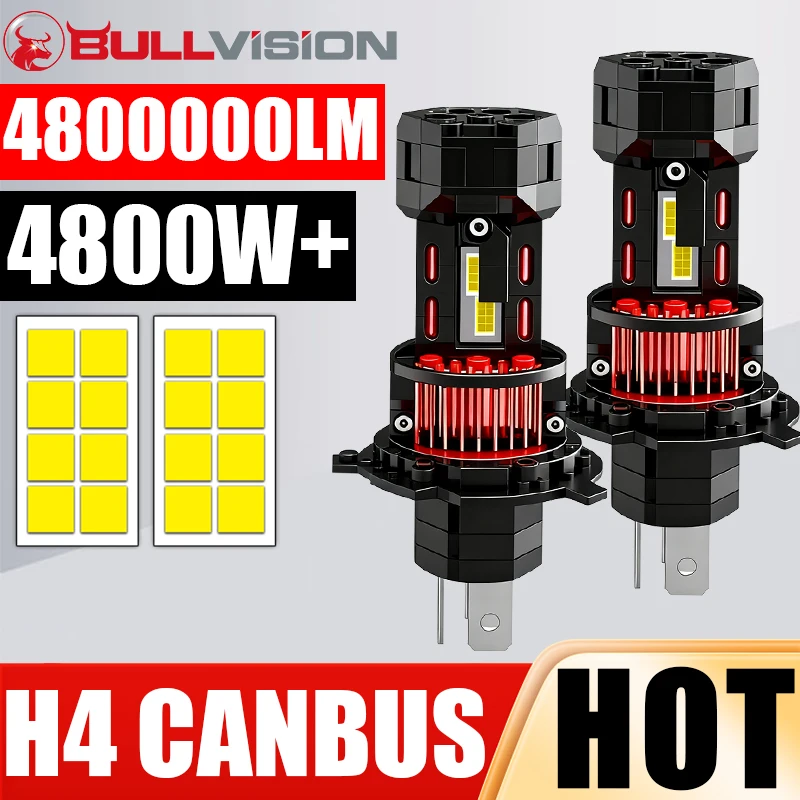 

4800W 4800000LM H4 Bi LED Car Headlight Canbus No Error Auto Fog Lamps 6000K H4 High Low Beam Light Wireless 1:1 Plug&Play Bulbs