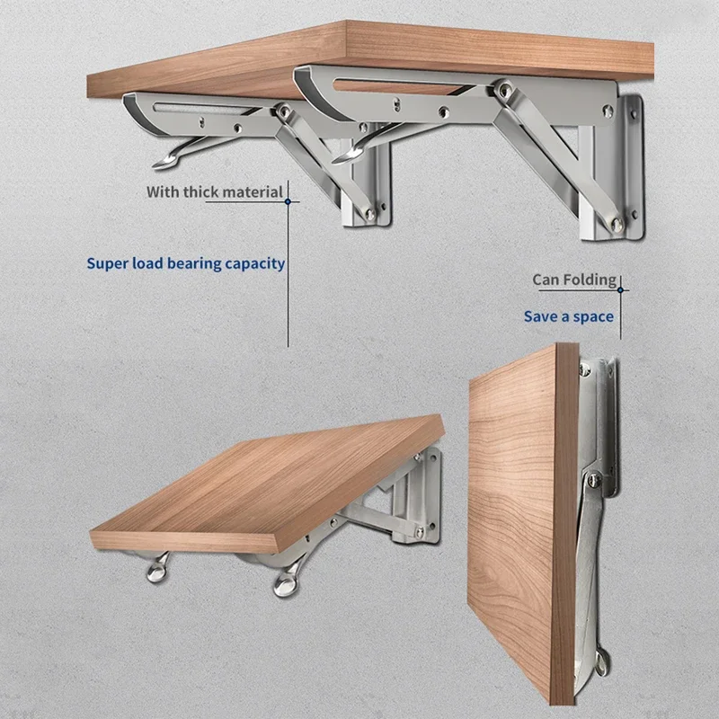 2pcs 8-20inch Stainless Steel Folding Angle Bracket Triangle Shelf Heavy Support Adjustable Wall Mounted Bench SilverWhite Black