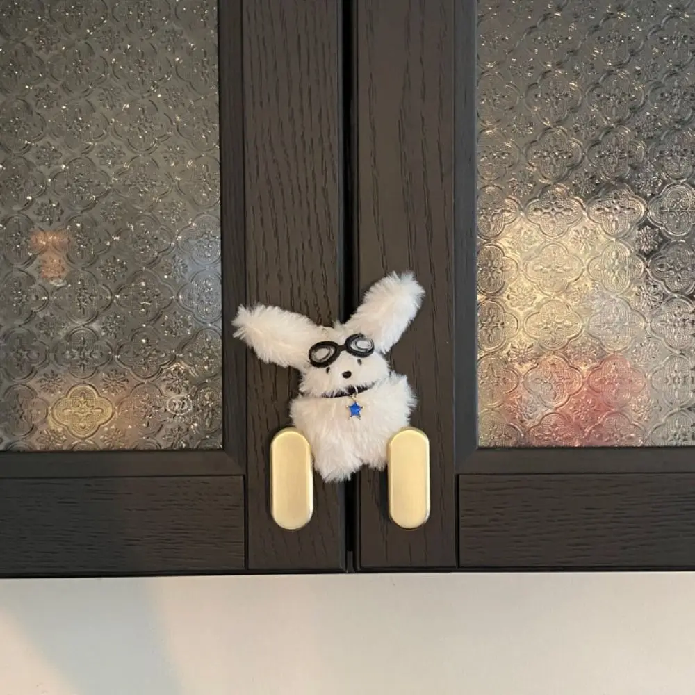 Maltese Wear Glasses Plush Pilot Rabbit Doll Key Chain Cartoon Design Bag Charms Long Ear Dog Key Ring Pendant Key Ring