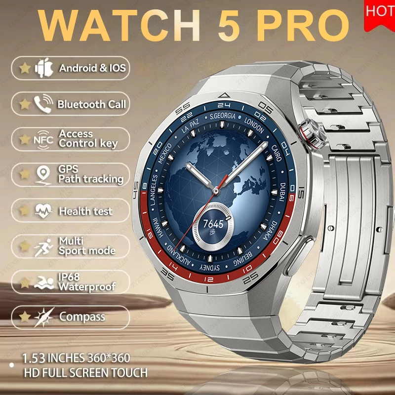 

New Watch 5 Pro Smart Watch HD AMOLED Screen GPS Tracker Bluetooth Call Health Monitoring Waterproof Sports SmartWatch Men Women