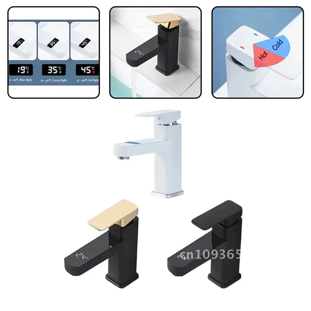 Touch Wash Face Digital Display Temperature Control Faucet Basin Faucet & Water Mixed Water Tap Screen Faucet Hot Cold Bathroom