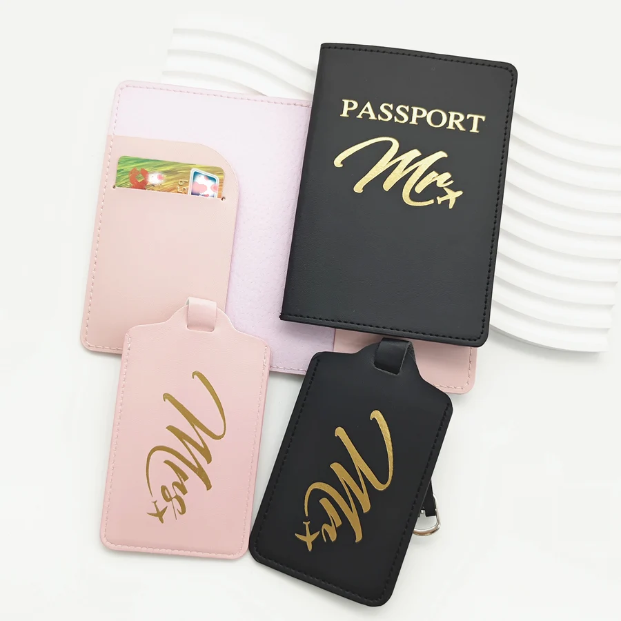 4PCS/Set Couples Passport Cover Luggage Tag Suitcase Name ID Cards Holder Lightweight Travel Accessories Flight Lovers Gifts