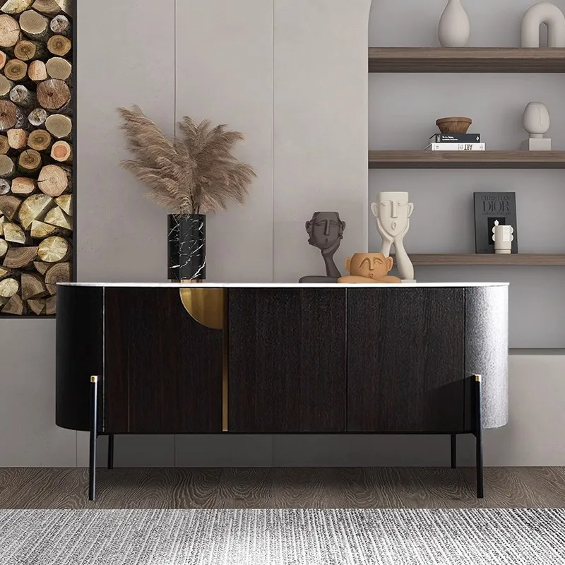Italian light luxury smoked dining side cabinet living room arc shape TV cabinet bedroom locker
