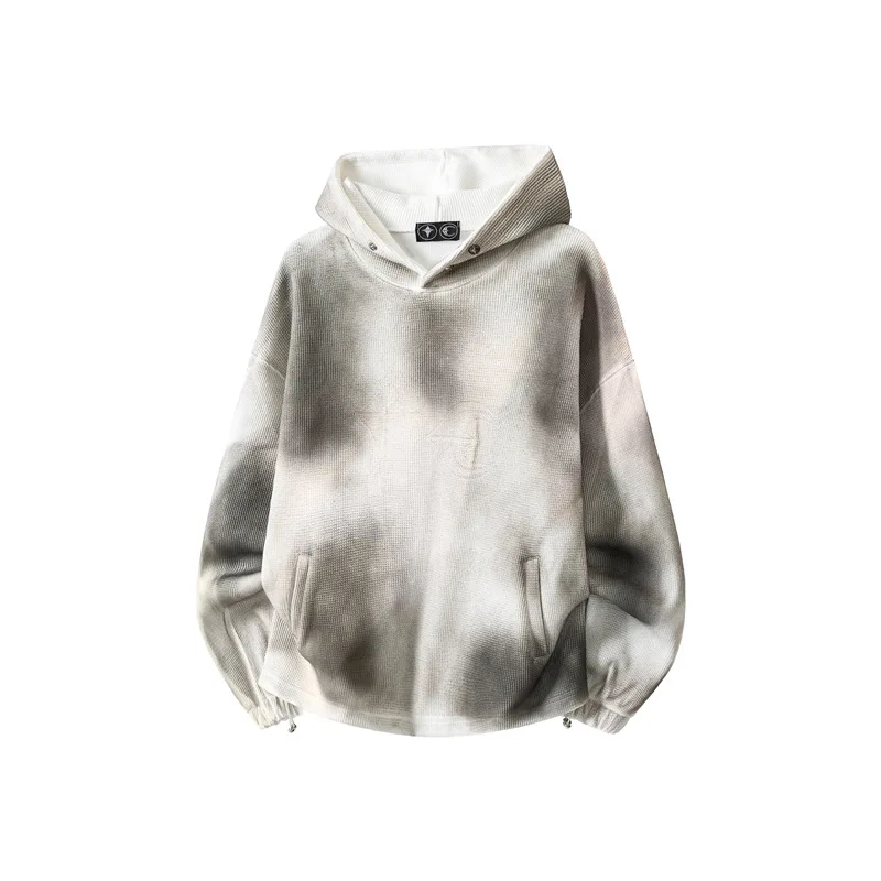 Thug Club street hip-hop style invisible embroidery spray-dyed distressed technique loose men's and women's hooded sweatshirt