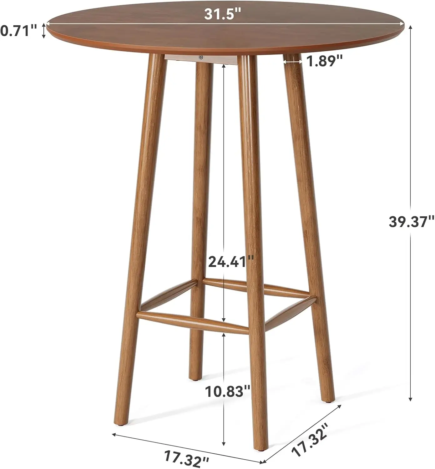 Solid Wood Bar Table, 39.37-Inch Round Bistro Table with Sturdy Frame, for Living Room, Dining Room, Small Space (Rustic Walnut)