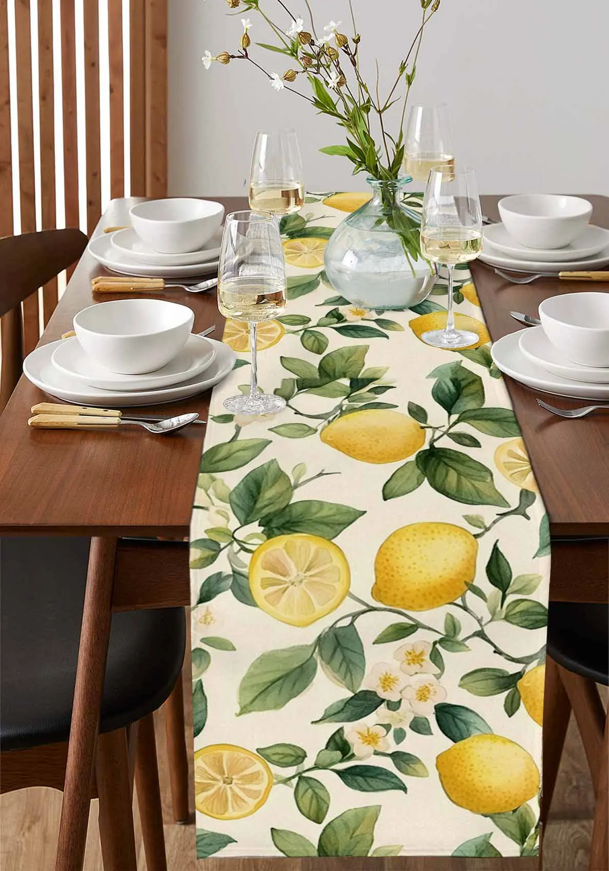 

Beige Lemon Watercolor Fruit Table Runner Decoration Home Decor Dinner Table Decoration Table Decor