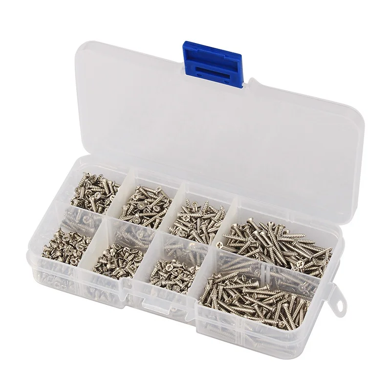 

800pcs M2 Micro Small 304 Stainless Steel Cross Phillips Flat Countersunk Head Self Tapping Screw with Box