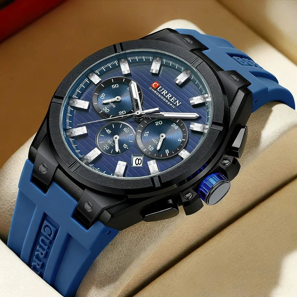 CURREN 8487 Men's Watch Waterproof watch Chronograph function Calendar Date Silicone Watch Band Business Watch For Men Clock