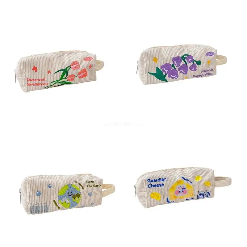Pencil Bag Pencil Case Cartoon Stationery Bag Makeup Bag Corduroy Pen Bag Pencil Organiser Stationery for School Dropship