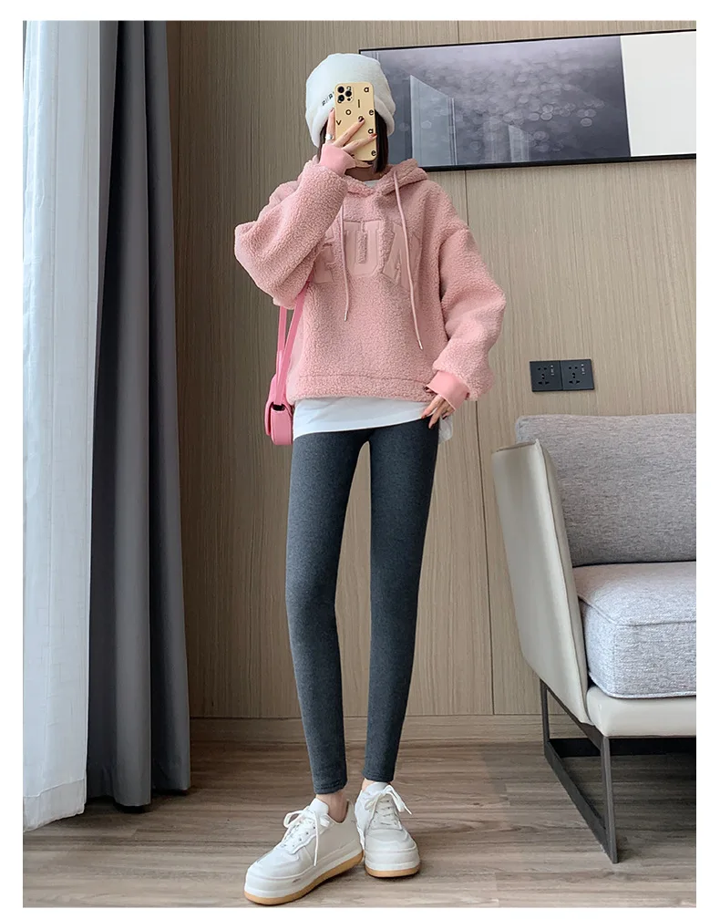 Plus Size hoch taillierte, mit Fleece gefütterte Leggings für Damen, wolkenartige, weiche Thermohose, Winter, verdickte warme Baumwollhose, alleine tragen – Detail 10