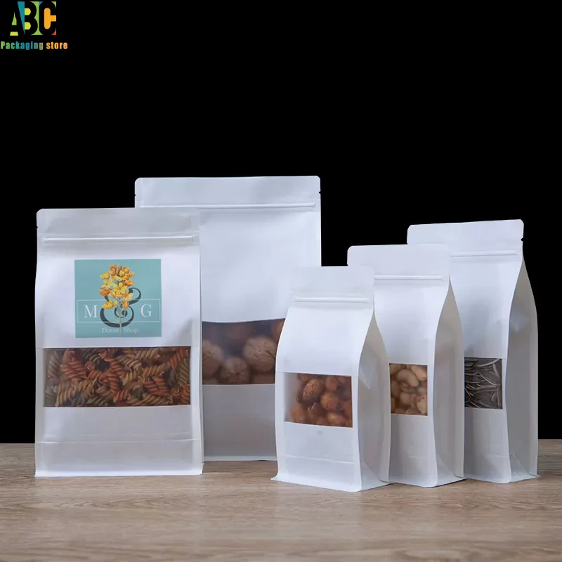 Imagem -03 - Bolsa de Papel Kraft Personalizado com Janela Oito Lados Organ Zipper Bolsa Pet Food Nut Tea Coffee Gift Packaging Pouch Imprimir Logo