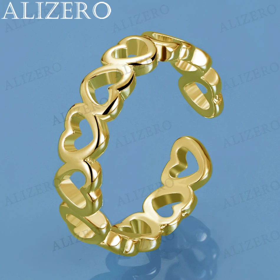 

ALIZERO 18K Gold Hearts Opening Rings For Women Wedding Engagement Band Banquet Party Gifts Girl Cute Charms Fashion Jewelry