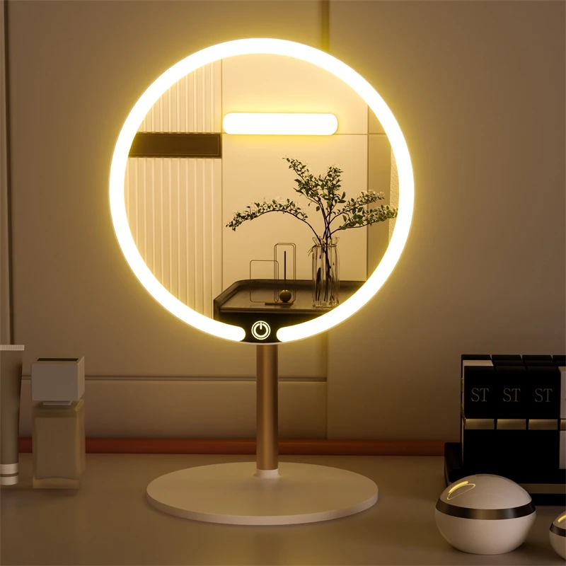 مرآة مكياج مضاءة بإضاءة LED من النوع C، منفذ شحن بزاوية قابلة للتعديل، أنيق وبسيط، هدية للحمام في غرفة نوم المراهقين