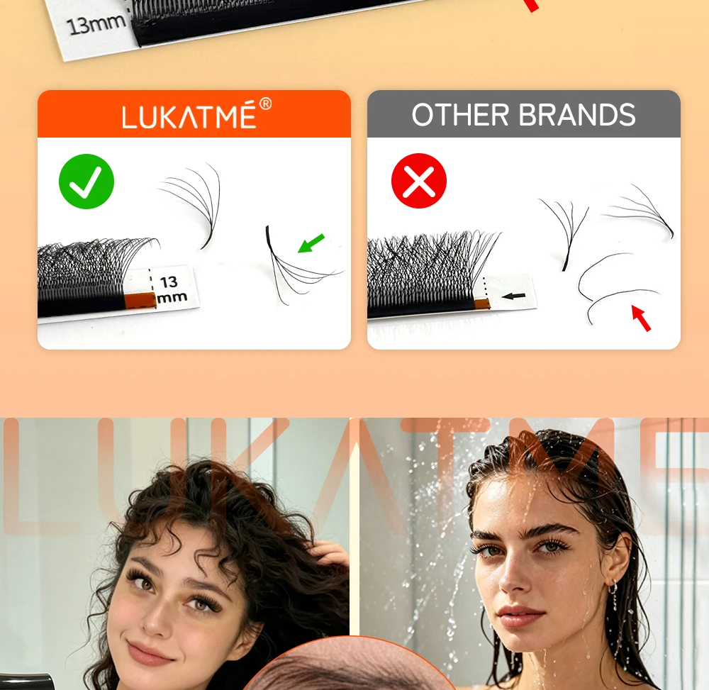 10 Stück/Box LUKATME U-förmige Wimpernverlängerungen Vorgefertigte Fächerwimpern 3D-6D Curl C/D Künstliche Wimpern 7-15mm Mix für Großhandel – Detail 9