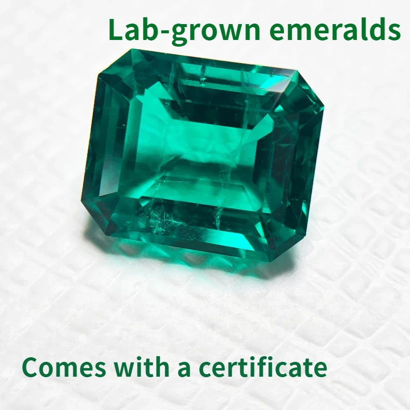 

High-quality lab-grown Colombian emerald emerald cut hydrothermal hand cut with certificate for jewelry making