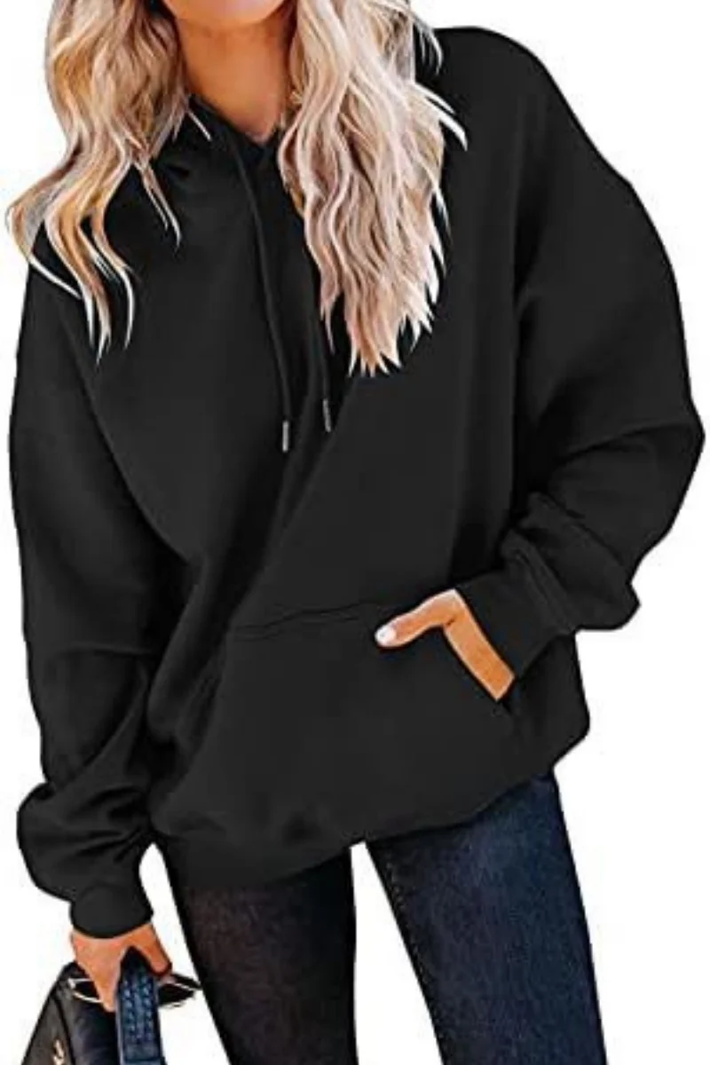 Men's and women's long sleeved hooded sweatshirts, plush, oversized loose sports and casual solid color tops