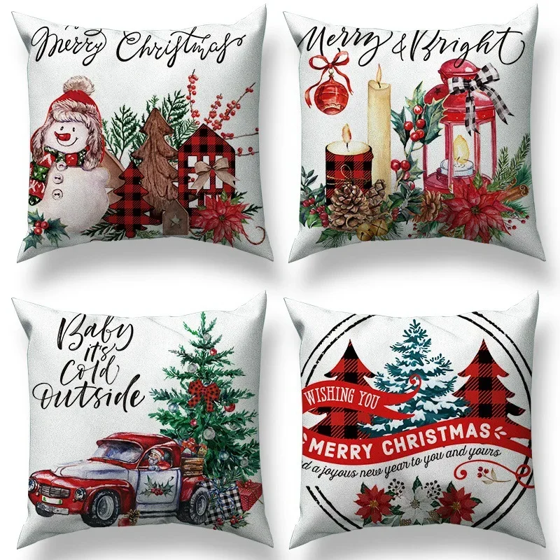 

45cm Merry Christmas Pillowcase Ornaments Snowman Xmas Tree Cushion Cover New Year 2026 Decor Office Car Sofa Cushion Cover