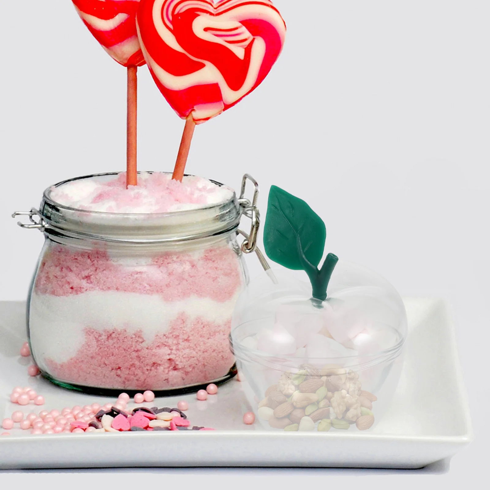 

3Pcs Xmas Apple Plastic Jar Lid Candy Holder Transparent Container Dried Fruit Cookie Storage Kitchen Canister