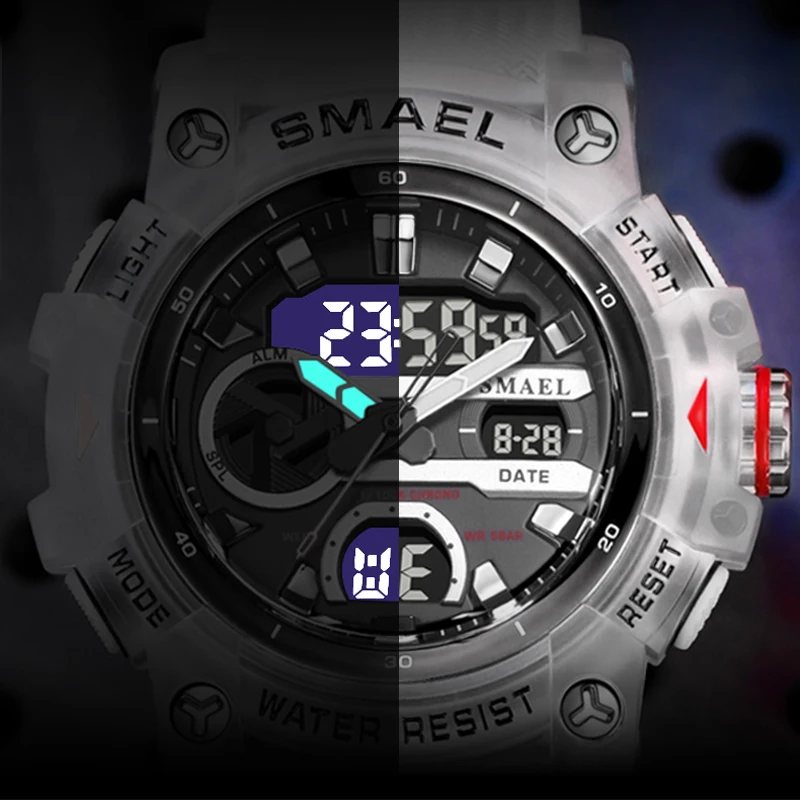 SMAEL Sport Digital Watch for Men Junior Dual Time Display Quartz Analog Back Light Alarm Waterproof Military Young Wristwatches