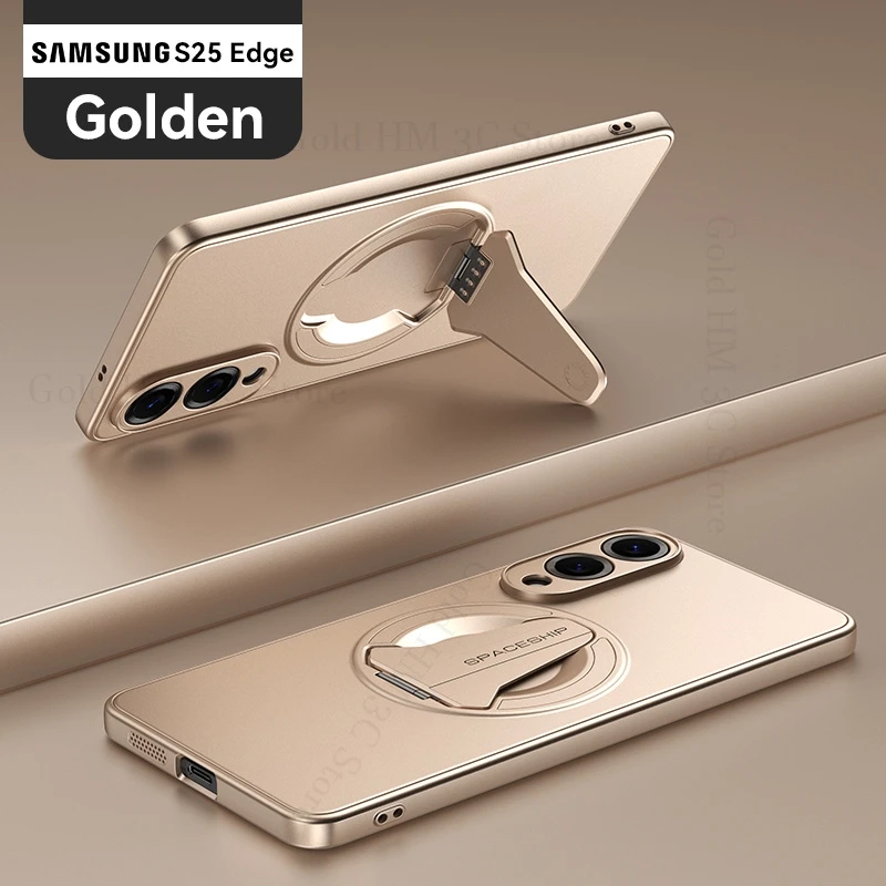 

For Samsung S25 Edge For Magsafe Magnetic Soft Bumper Phone Case For Galaxy S25 Ultra 5G Invisible Bracket Fold Kickstand Cover