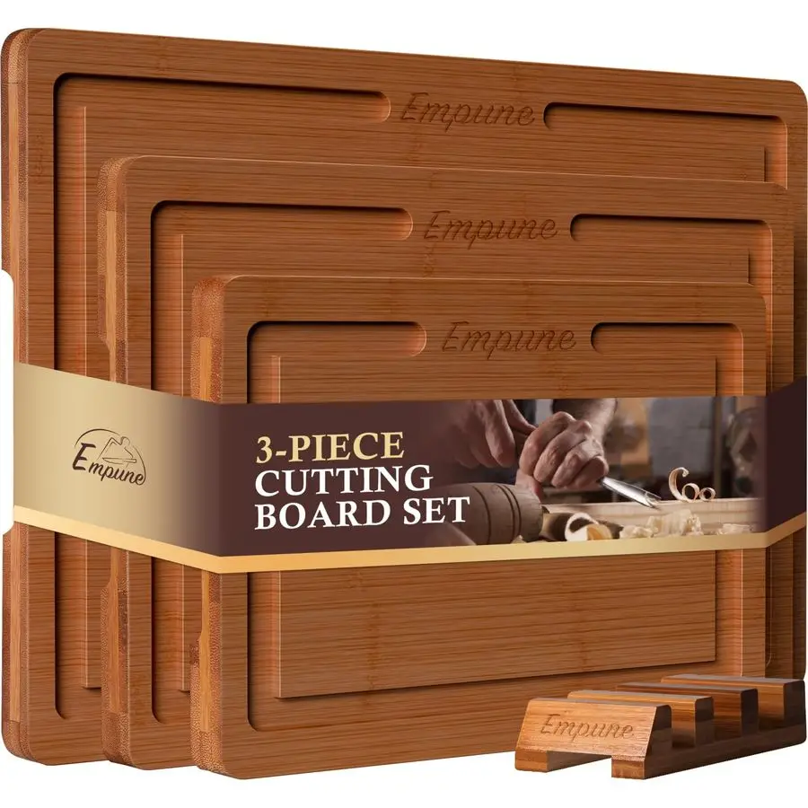

Набор бамбуковых разделочных досок, деревянные разделочные доски для кухни с держателем, деревянная разделочная доска для приготовления еды, усилитель для сервировки, коричневый