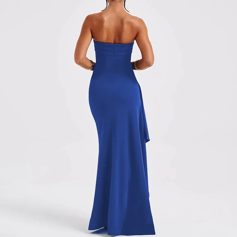 Evening Gown Summer Women's One Neck Strapless Dress Fashion and Sexy Backless High Slit Long Dress