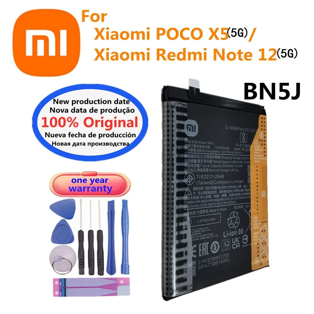 New 100% Original BN5J Battery For Xiaomi Mi POCO X5 5G / Redmi Note 12 5G Phone Battery Bateria 5000mAh Fast Deliver