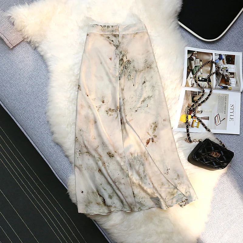 Seoulish Retro Floral Printed A-line Skirt for Women Spring Summer 2024 Vintage Elegant High Waist Style Swing Mid Length Skirt