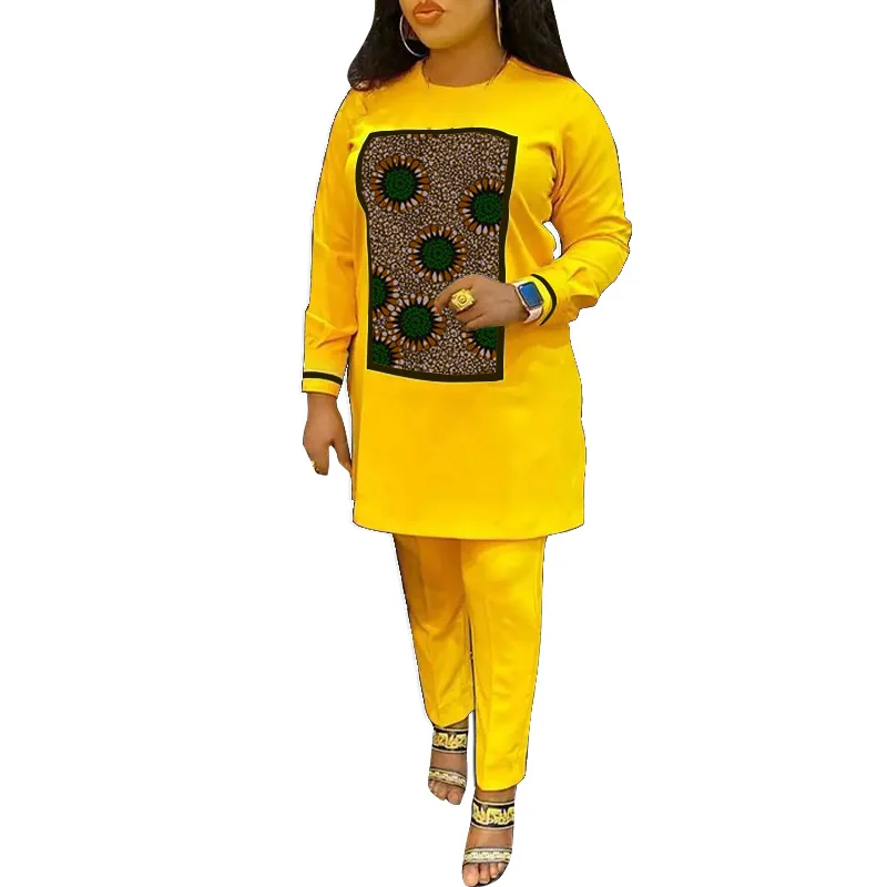 African Clothing Yellow Women\'s Set Tops Set Casual Female Ankara Outfits Traditinal Event Wear