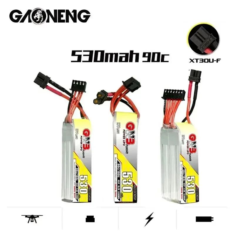 

Gaoneng GNB 530mAh 11.4V/15.2V/22.8V HV 90C XT30 Light Weight Lipo Battery For FPV Drone Rc Helicopter 3S/4S/6S LiHV